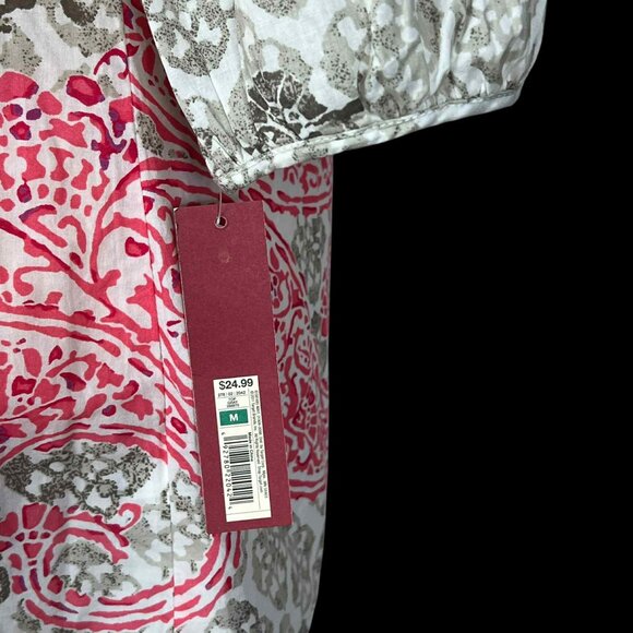 MERONA Women's Blouse 3/4 Sleeve Size Medium 100% Cotton‎ Tunic Gray Pink Casual - Picture 4 of 14